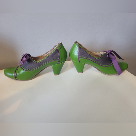 Chelsea Crew Green and Purple Heels with Scalloped Detail, GUC, Size 6.5 - Picture 5 of 10